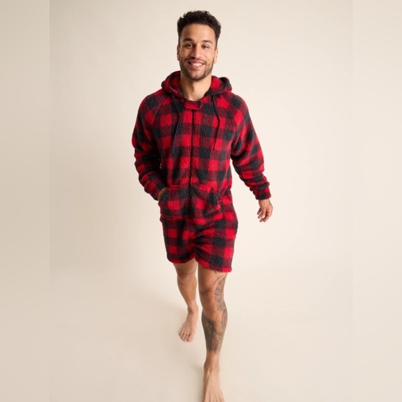 💛Chubbies Men The Lumberjack of All Trades Romper Red Buffalo Check Size XL - Picture 2 of 6